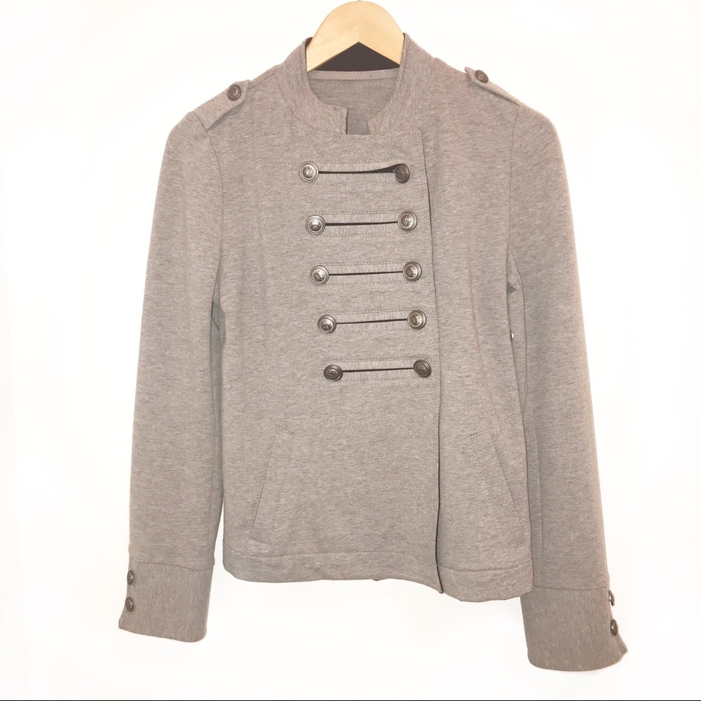 Express Military Band Comfy Button Up Gray Stretc… - image 1